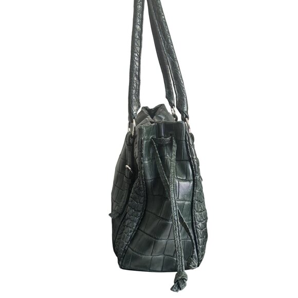 Suarez New York Women's Green Embossed Crocodile Exotic Leather Double Straps - Picture 2 of 13